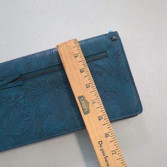 Anna Sui x INC Embossed Turquoise Studded Clutch - Colorful Lined Interior - Picture 4 of 5